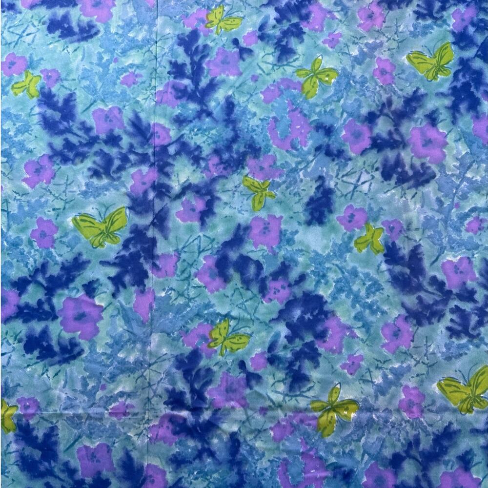 Vintage blue and purple fabric yardage with butterflies